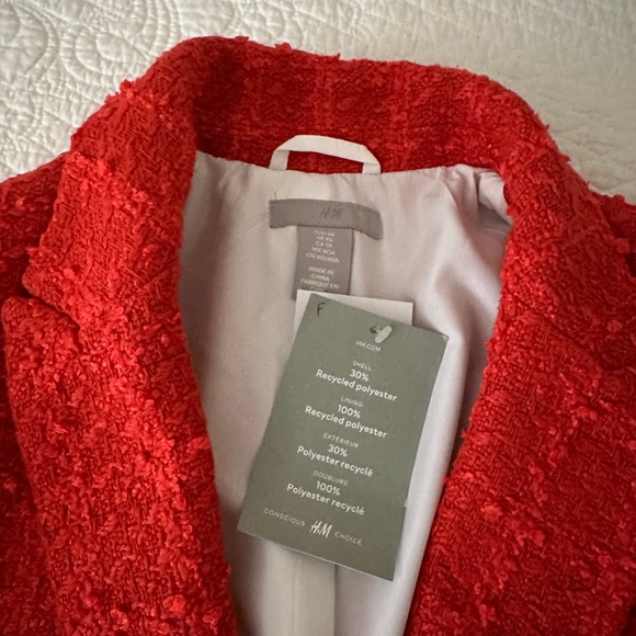 NWT H&M Textured-Weave Tweed Jacket Blazer Orange Red XS - Picture 5 of 16